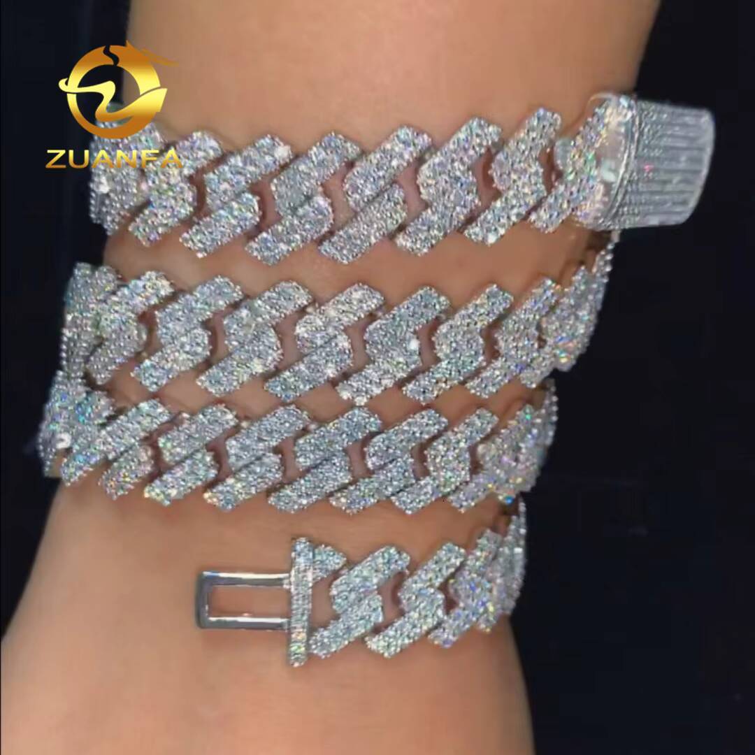 Classic Style 13mm Cuban Links Moissanite Chain Cuban Chain 2 Row Prong Chain Pass Diamond Tester