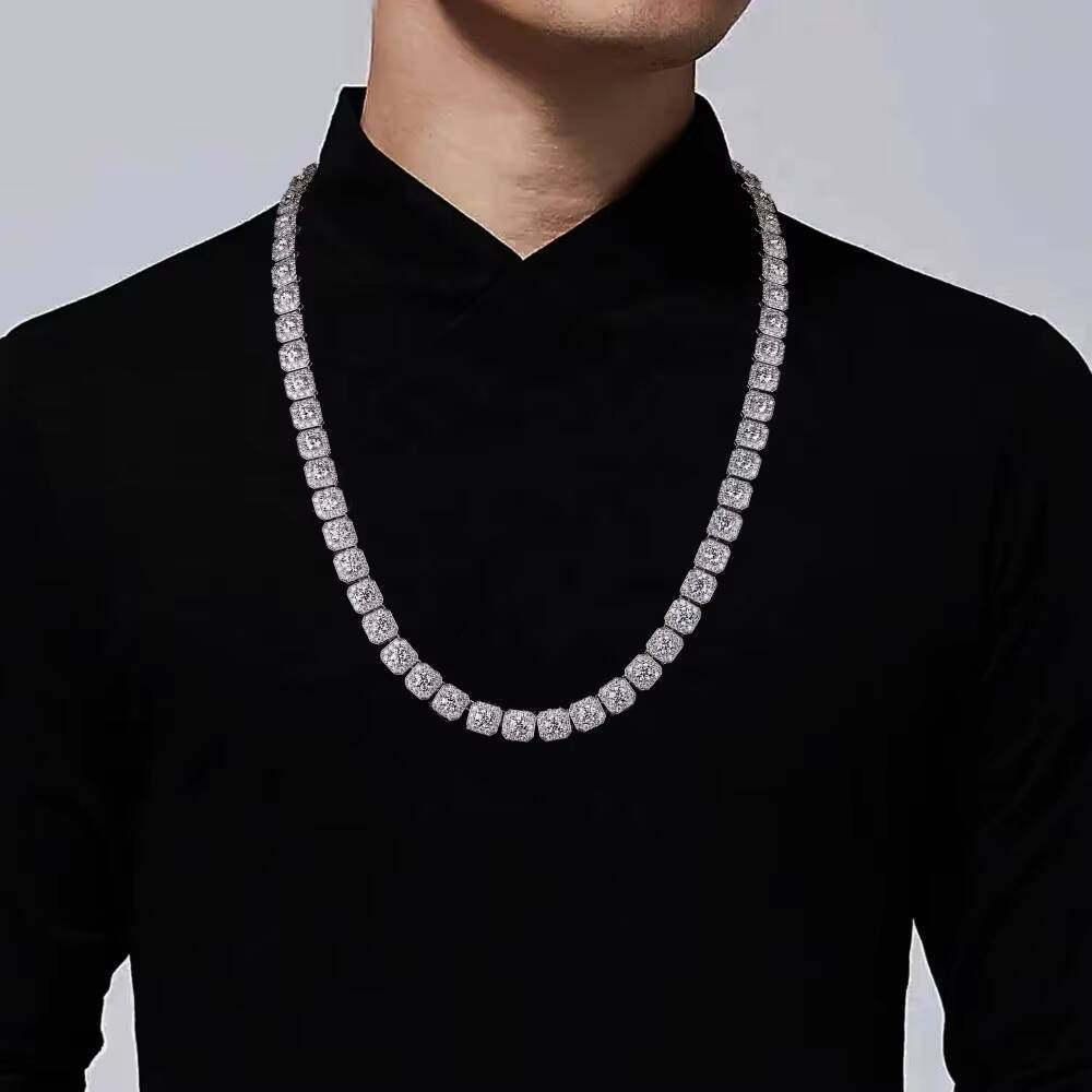 Fine Jewelry Hiphop Solid 925 Sterling Silver Bling Iced Out VVS Moissanite Rock Candy Square Tennis Chain for Women Men Party