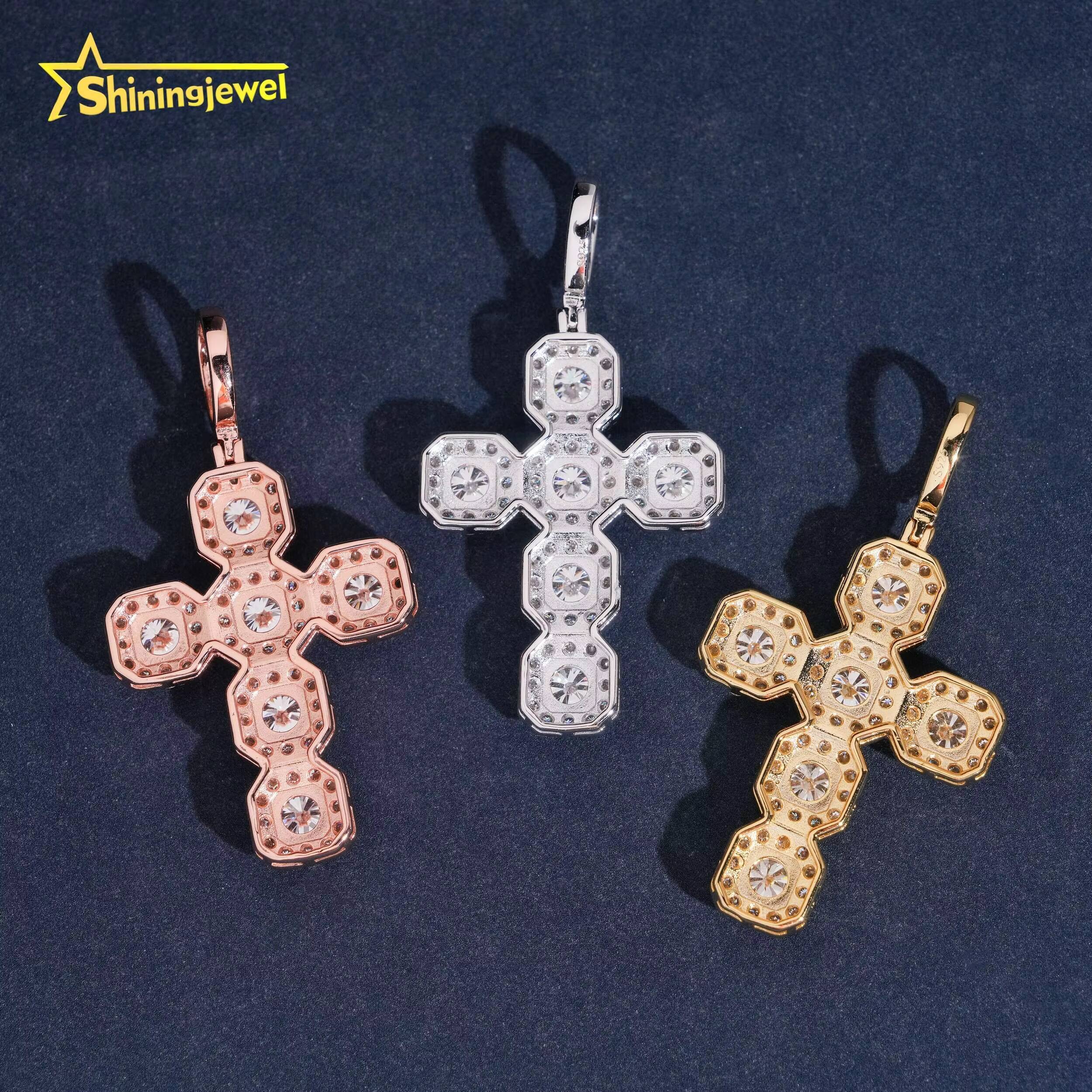 Cluster Design Cross Pendant Pass Diamond Test Moissanite Charms 925 Sterling Silver Gold Plated Hip Hop Iced Out Charm Pendant