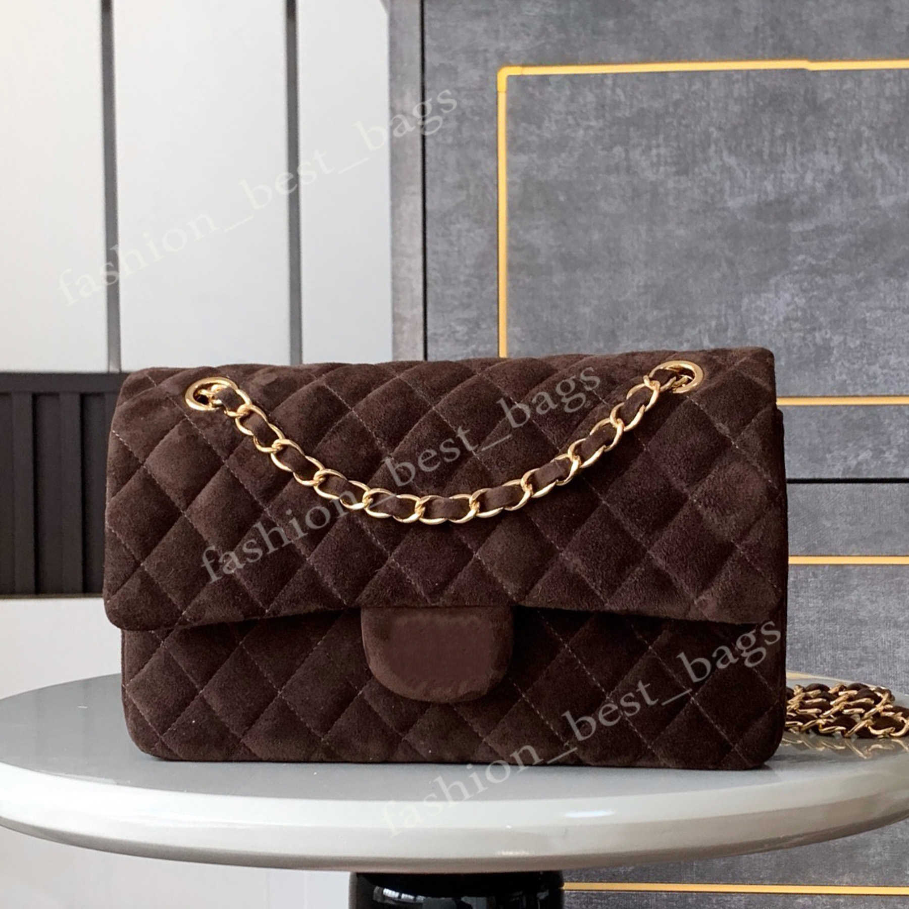 Top Quality 10A Suede Classic Handbag Luxury Designer Genuine Leqather Flap Shoulder Bag Golden Hardware Chain Crossbody Bag Zipper Pocket Turn Closure Clutch Bag