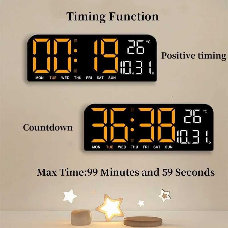 USB Powered 9 Inch Large Digital Wall Clock Temperature Date Week Timing Countdown AutoDimmer 2 Alarm 1224H LED Alarm Clock C251015