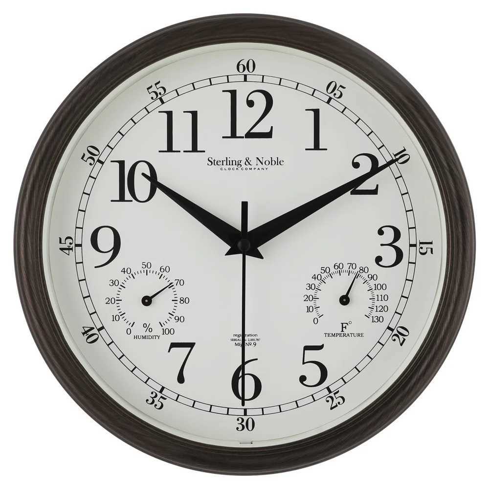 875 Inch Antique Bronze Indoor Outdoor Wall Clock with Thermometer Hygrometer Lightweight Durable Quartz Movement Analog Clock C251015