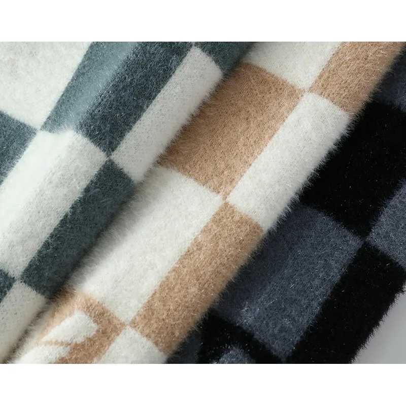 High quality Mink hair Sweater autumn Winter mens fashion Korean Rhombus Knitted Pullover mens wear Thickened mens Top J251015