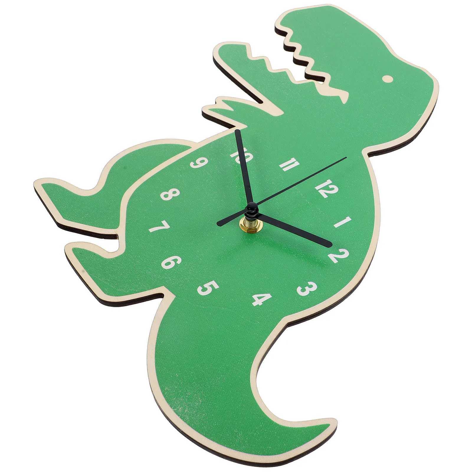Dinosaur Wall Clock Silent Room Decor Cartoon Image Green Basswood Non Ticking Bedroom Living Room Student Clock C251015