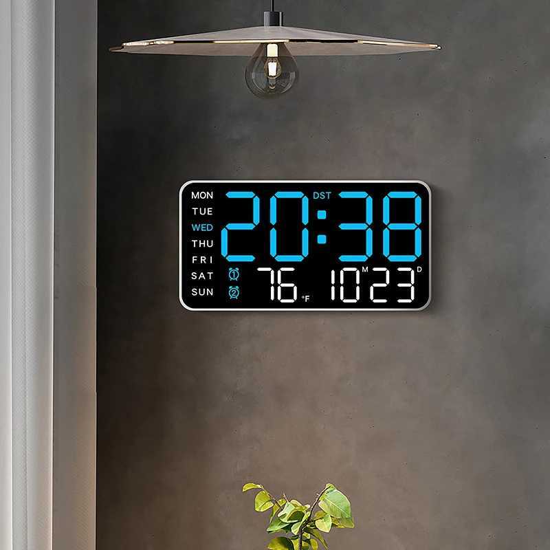 LED Digital Wall Clock Voice Control Temperature Date Week Display Brightness Adjustment 1224H Electronic Clock Home Decor C251015