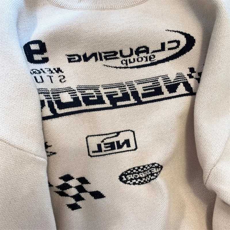 American High Street Retro Oversize Racing Sweater for Men Women Autumn Winter Bf Grunge Torn Hole Knitted Sweater Jacket J251015