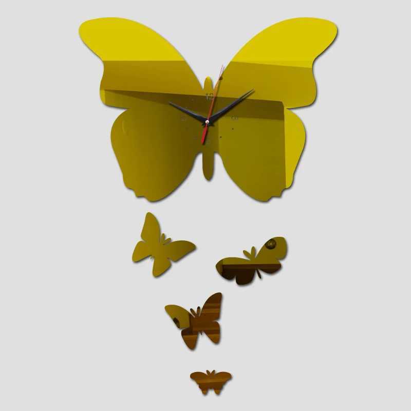 New Wall Big Butterfly Acrylic Mirror Watch Quartz Wall Clock Acrylic Stickers Modern Design Home Wall Decoration C251015