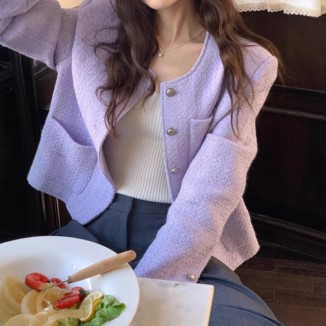 2025 Autumn/Winter Designer Coat New High end Women's French Korean Short fashion Style Purple Fashion New High end Short Style Coat