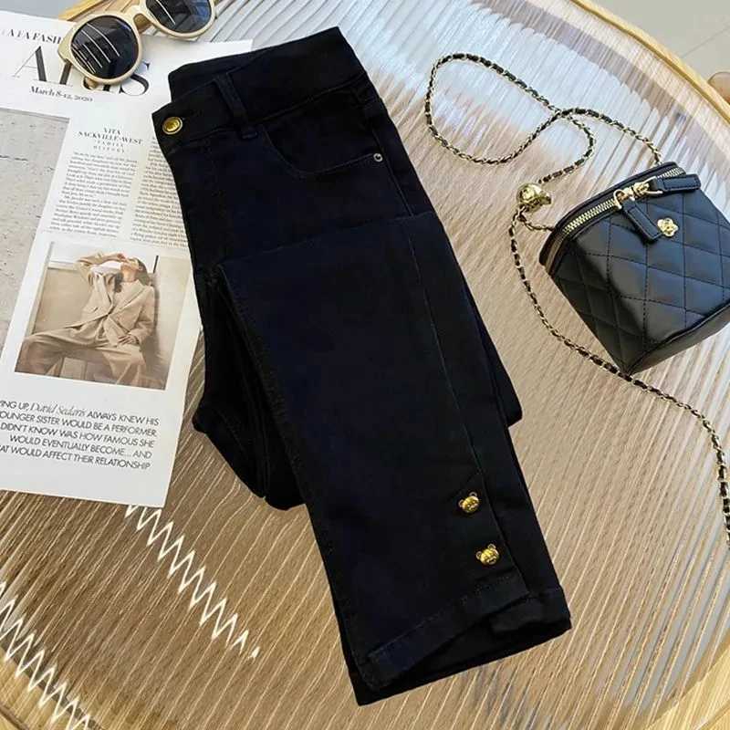 Black Cigarette Tube Jeans Womens Street wear 2025 Spring Autumn New high waisted Loose Casual Straight leg Nine points Pants W251015