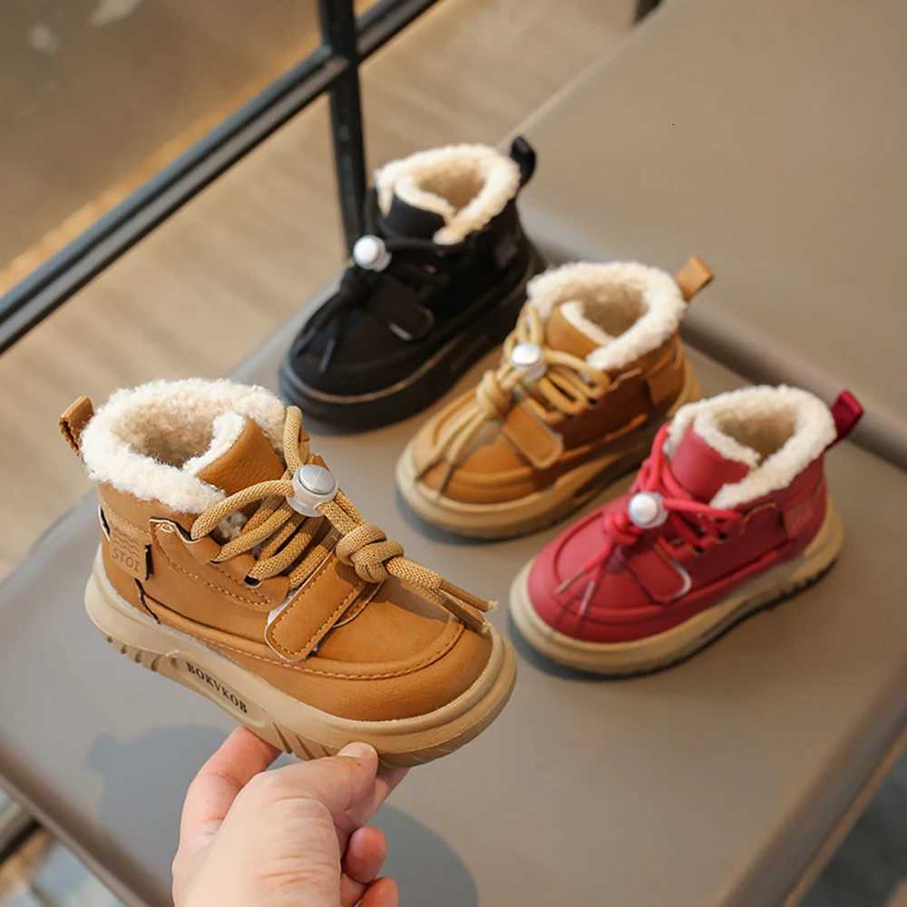 Winter Plush Boots For Children PU Leather Waterproof Boys Girls Snow Boots Waterproof Antislippery Kids Boots Warm ShoesT251015