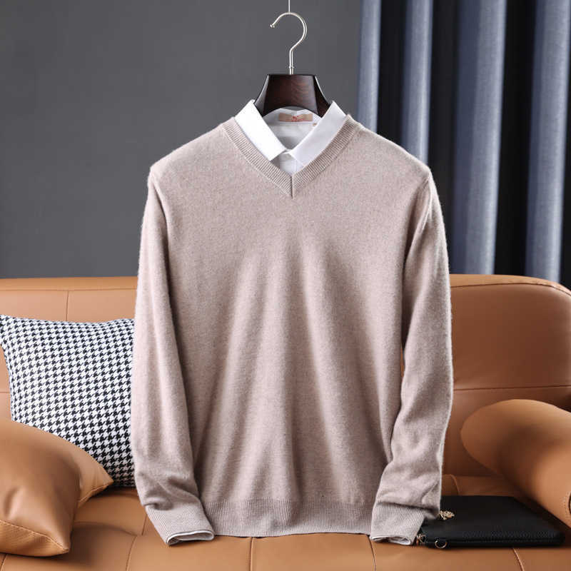 Mens Wool Sweater V-Neck Loose Pullover Fall Winter New Large Size Knitted Bottom Shirt Korean Business Casual Top M251015