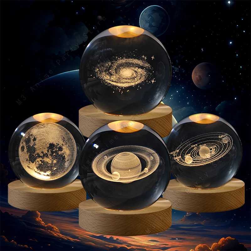Unique 3D Crystal Ball Night Light Led Lamp Bedside Table Glowing Galaxy Lamp Saturn Planets Moon Children Birthday Gift Toy 5cm M251118