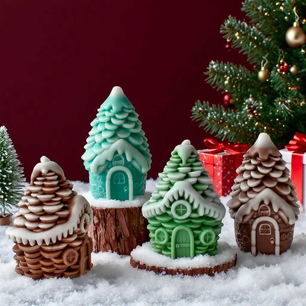 DIY Christmas Candle Pinecone Snow House Silicone Mold Handmade Aroma Plaster Resin Form Mould Soy Wax Candle Making Supplies C251015