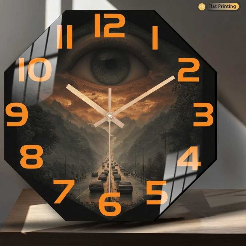 1pc Rich in Eye Mountain Roadscape Octagonal Wall Clock for Living Room and Office Ideal Christmas and New Year Gifts C251015