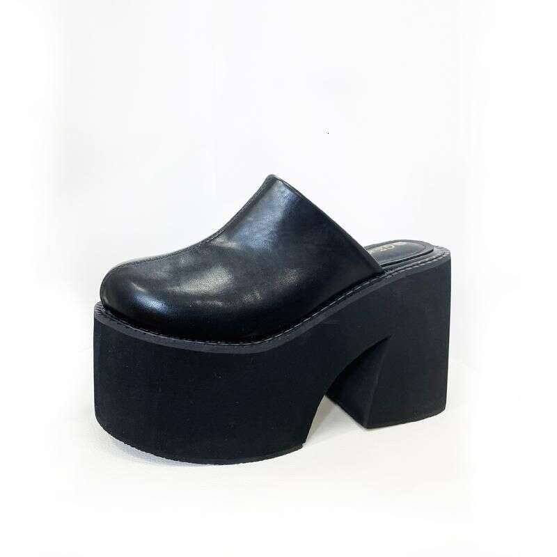 Closed Toe Mules Chunky Heels Shoes Women Thick Bottom Black High Platform Slingback Daily Wear Comfortable