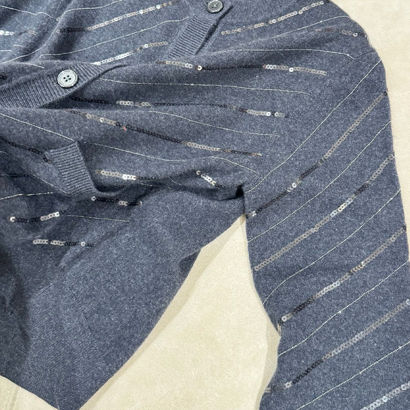 Retro Y2K Designer Luxury Women's Cotton Blend Sequin Striped Cardigan Outerwear Stand Collar Zip Up Knitwear Two Colors Soft Comfortable Long Sl