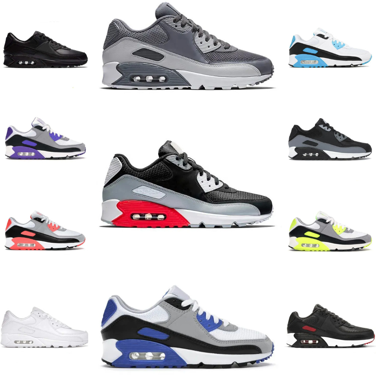90 90S Sports Casual Shoes Trainers 90s Men Women Triple White Black Blue Grey Infrared Outdoor Running Shoe Designer Recraft Leathers Mesh Laser Jogging Sneakers
