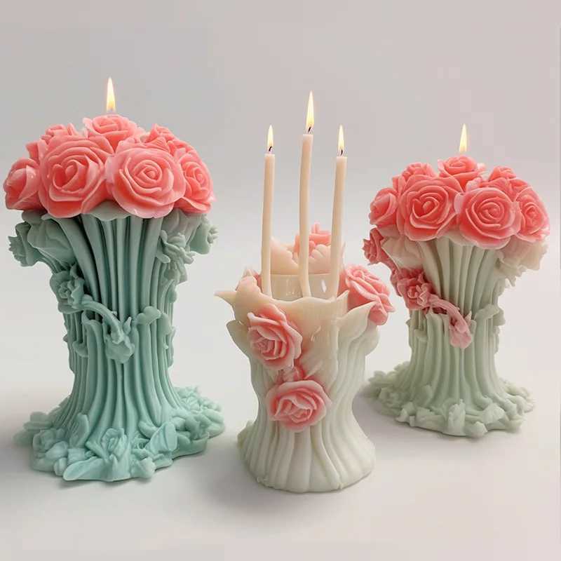 Rose Pillar Candle Mold 3D Rose Flower Silicone Mold Handmade Bouquet of FlowersWedding GiftHome Desktop Decor Mold C251015