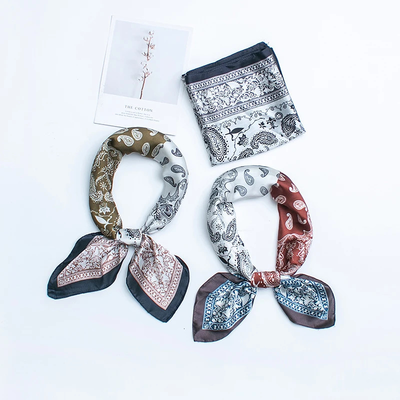 Retro Cashew Flower Square Hijab Scarf Hiphop Scarf Pants Scarf 60cm Simulated Silk Scarf Neckband for Men and Women Hair With 251014