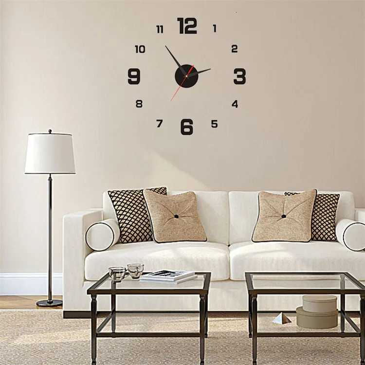 minimst glowing clock nodrill frameless silent hanging clock living room bedroom wall sticker decoration clock C251015