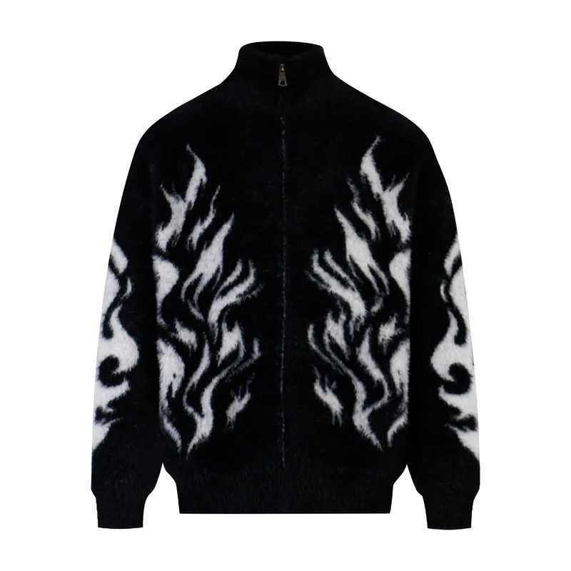 Vintage Totem Flame Jacquard Knitt Zipper Sweater Men Women High Quality Winter Pink Black Keep Warm Trendy Sweaters Coat J251015