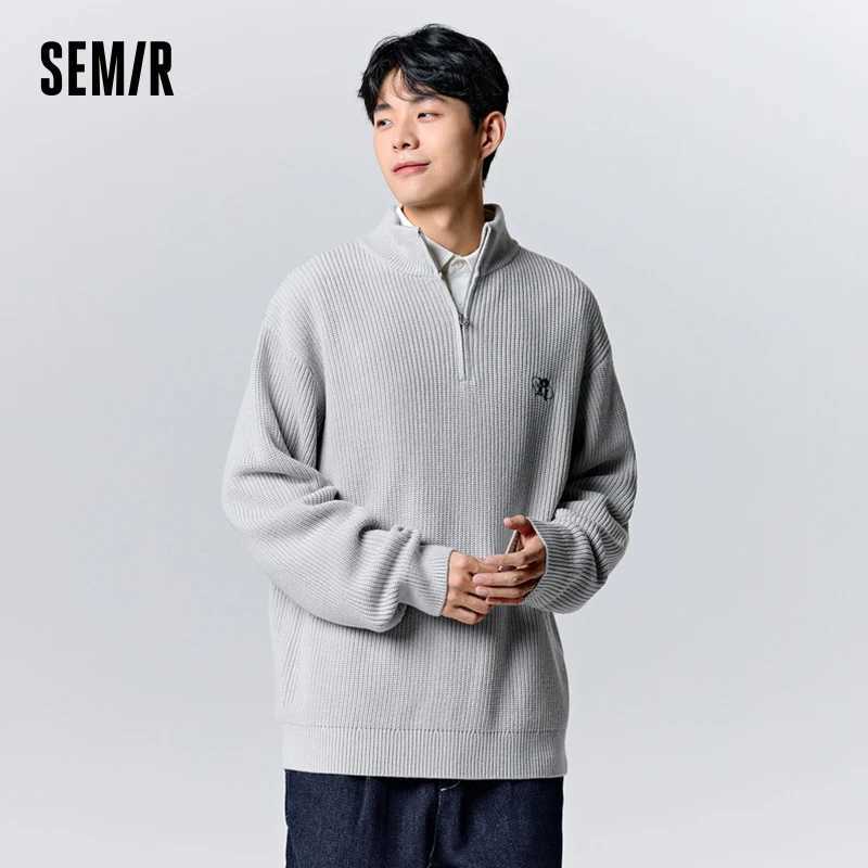 Semir Pullover Sweater Men 2023 Winter New Gothic Letter Patch Embroidered Sweater HalfOpen Loose Sweater J251015