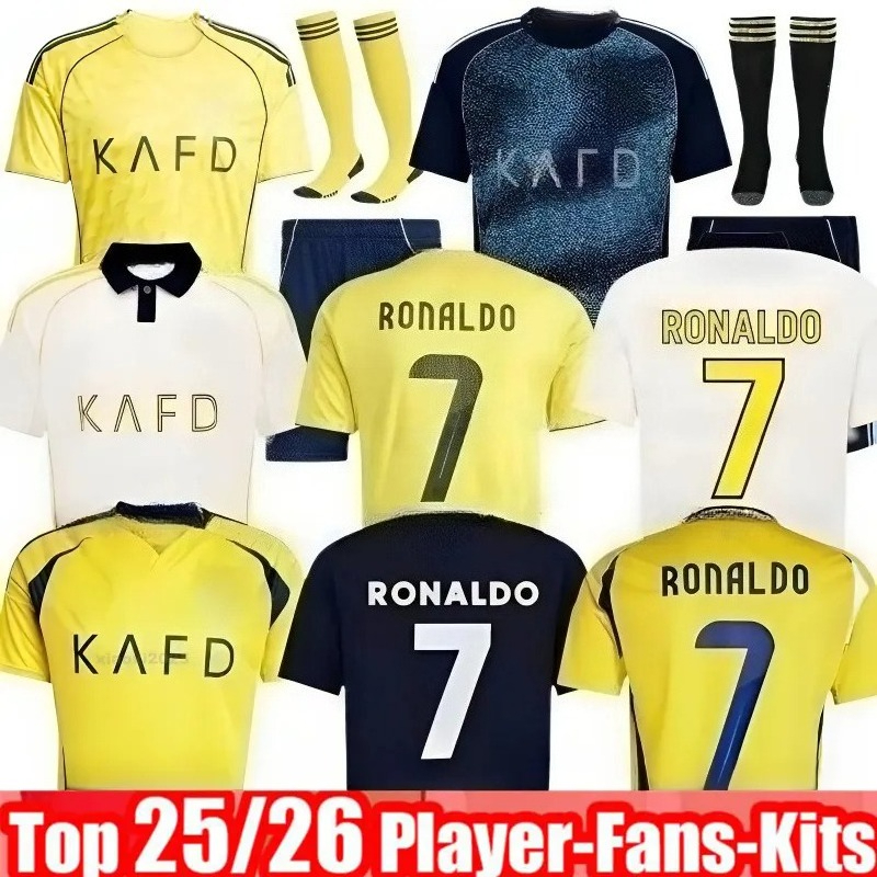 2025 2026 Al Nassr FC Soccer Jerseys Ronaldo CR7 25 26 Home Away Third Gonzalo Martinez Talisca Ghislain Konan Vincent Aboubakar Fans Player Football Shirt Men Kids