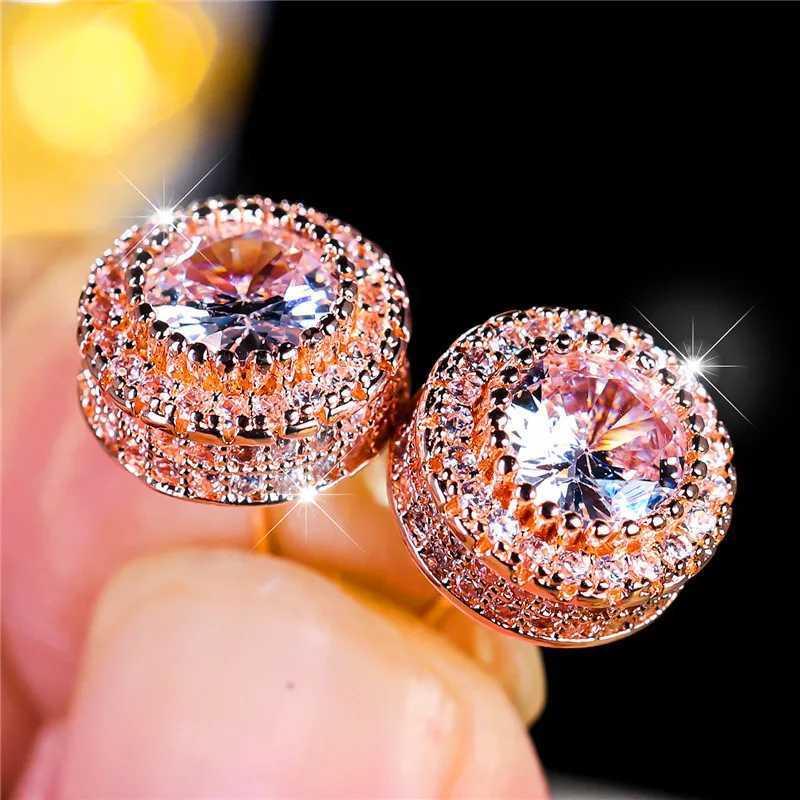 Luxury Female Crystal White Round Zircon Stud Earrings Vintage Rose Gold Color Wedding Fashion Jewelry For Women J251013