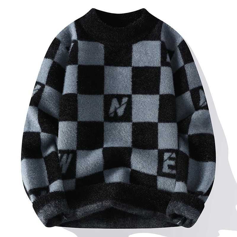 High quality Mink hair Sweater autumn Winter mens fashion Korean Rhombus Knitted Pullover mens wear Thickened mens Top J251015