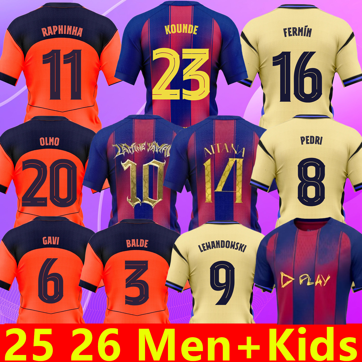 2025 2026 LAMINE YAMAL PEDRI GAVI Soccer Jerseys Camiseta De Football Shirt Copa del Rey version FERMIN KOUNDE RAPHINHA OLMO BALDE away 25 26 Men Kids kit uniforms