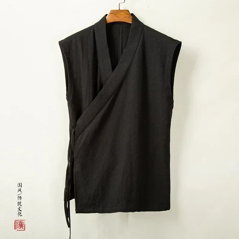 Chinese Traditional Clothing Hanfu Vest Men Linen Cotton Sleeveless Top Mens Tang Suit Kimono Cardigan 251013