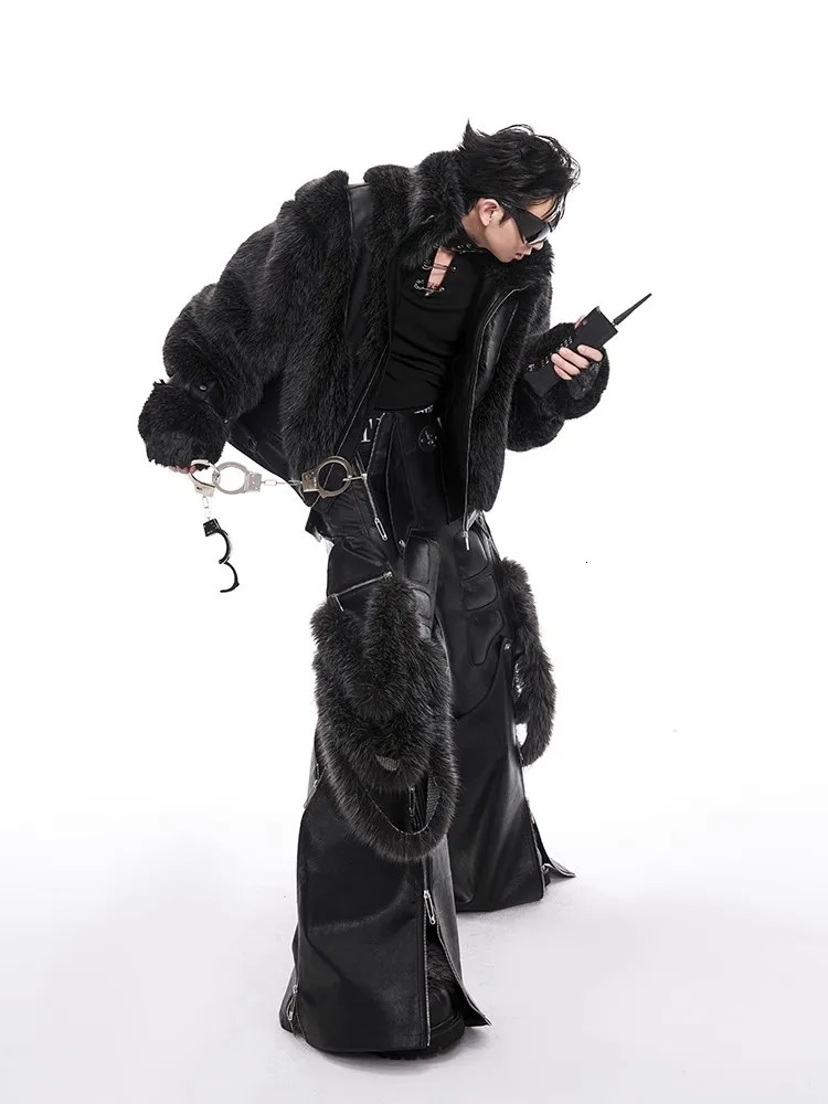 Mauroicardi Autumn Winter Cool Handsome Thick Warm Patchwork Faux Fur Coat Men Clothes Zip Up Fluffy Jacket 2025 251013