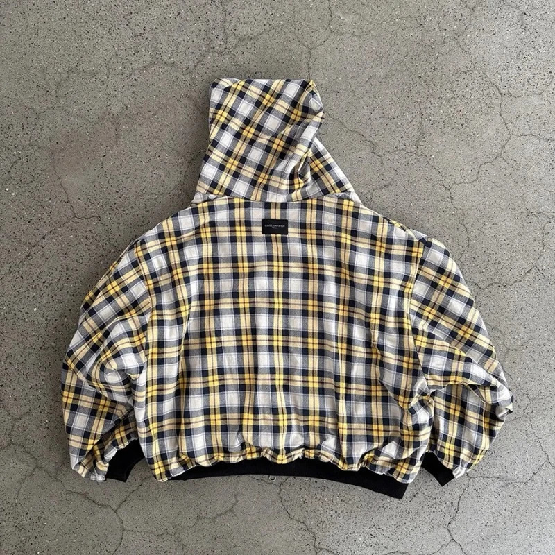 Y2K Both Sides Zip Up Hoodie Grid fabric fashion Korean Dark Simple Harajuku Oversized Hoodie Sweatshirt Gothic jacket top 251009