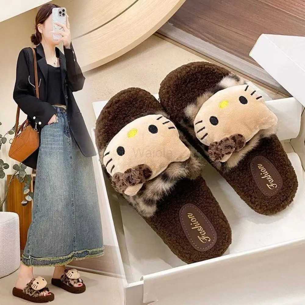 Sanrio Hello Kitty Slippers Anime KT Cat Kawaii Cute Home Plush Slippers Anime Fashion Casual Outdoor Ladies Slippers Girl Gift L251015