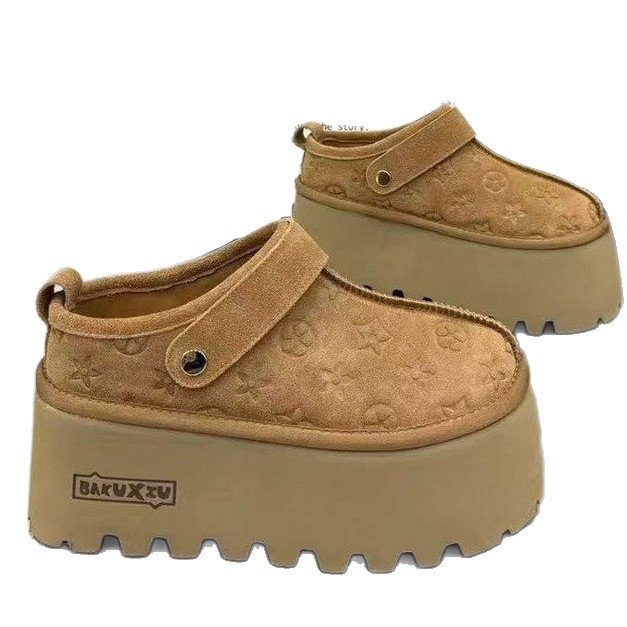 Designer shoes Soft leather thick sole 6cm height increasing slippers vintage printing casual and fashionable Boken shoes