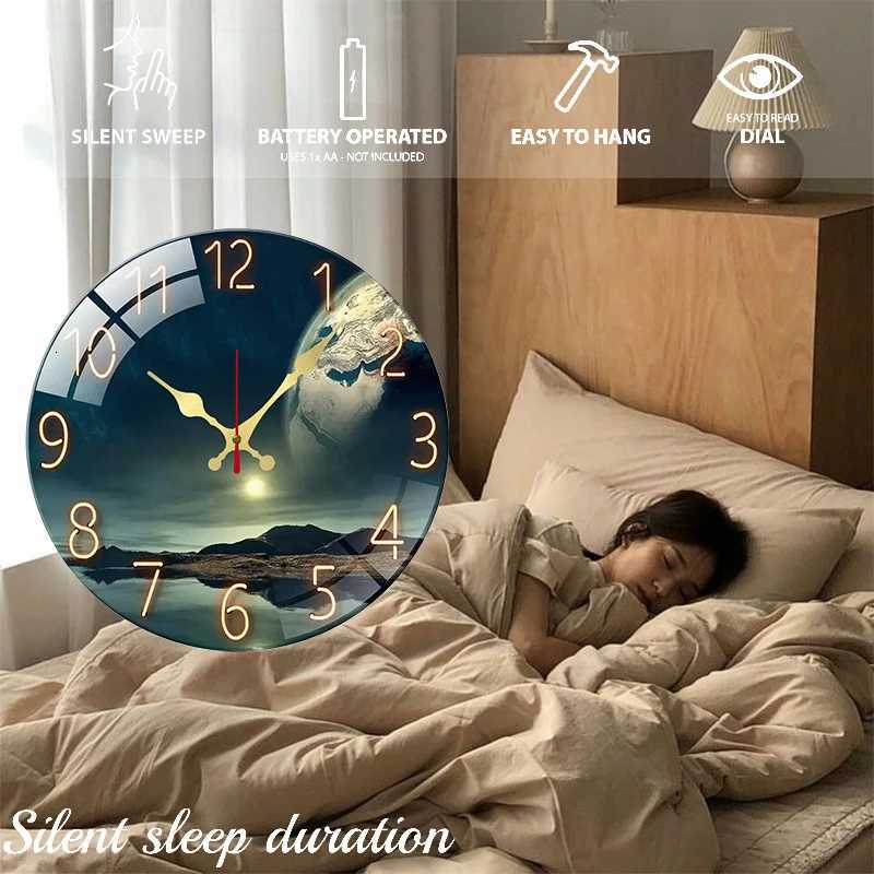 Earth Landscape Wooden Round Silent Hanging Wall Clock Suitable For Living Room Office Study Room Bedroom Home Decoration C251015