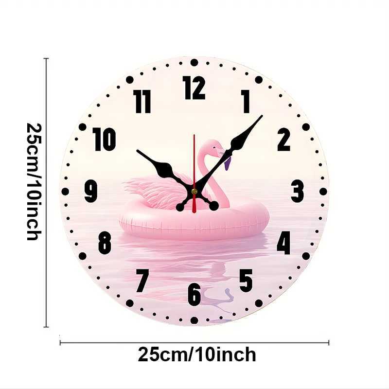 Flamingo Float Wooden Round Silent Hanging Wall Clock Suitable For Living Room Office Study Room Bedroom Home Decoration C251015