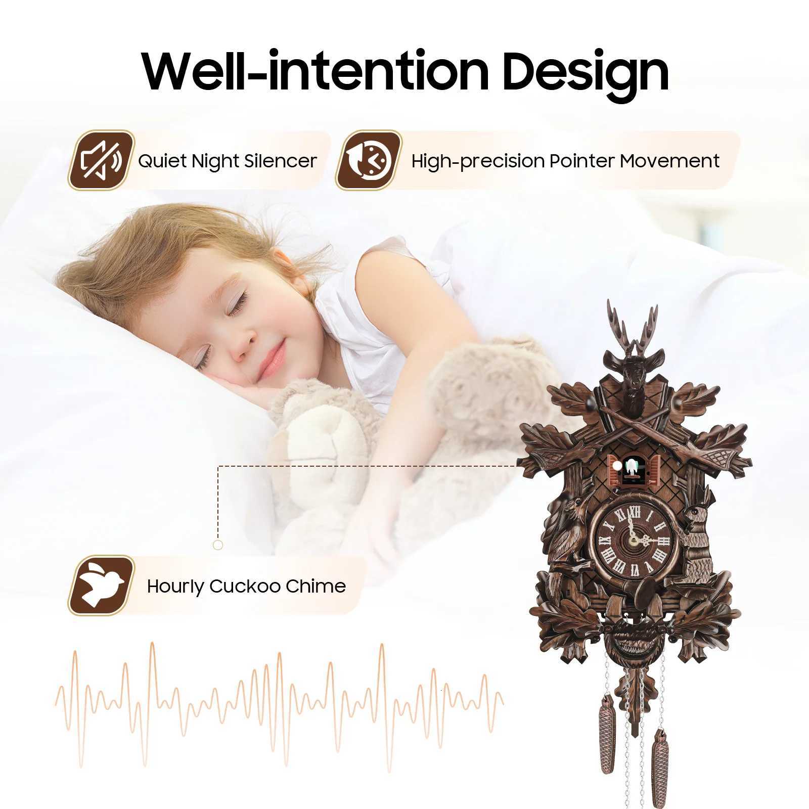 Wooden Cuckoo Clock with Pendulum Bird Automatic Chiming for Living Room Kitchen Office Wall Decor Silent Quartz Movement Home C251015