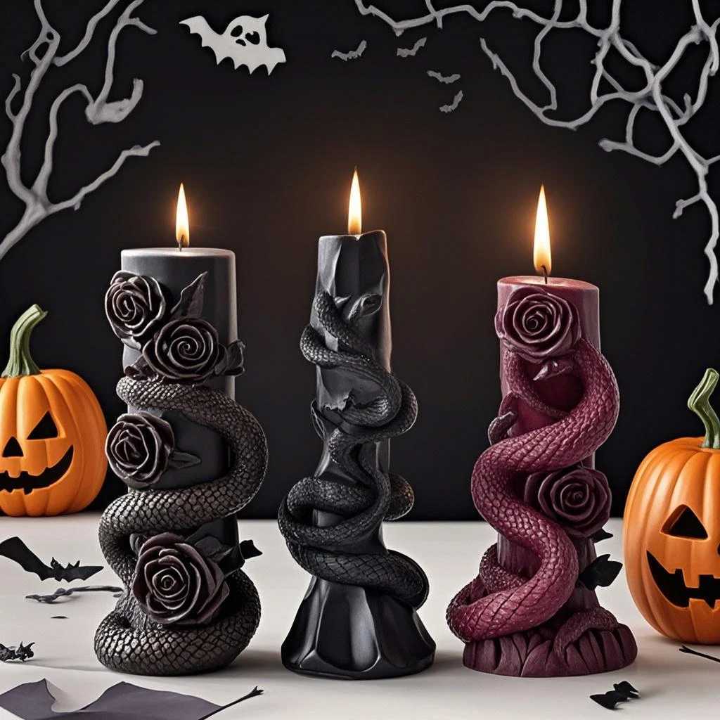 DIY Geometric Skull Flower Snake Aromatherapy Gypsum Resin Mold Halloween Gift 3D Rotating Snake Candle Silicone Mold C251015