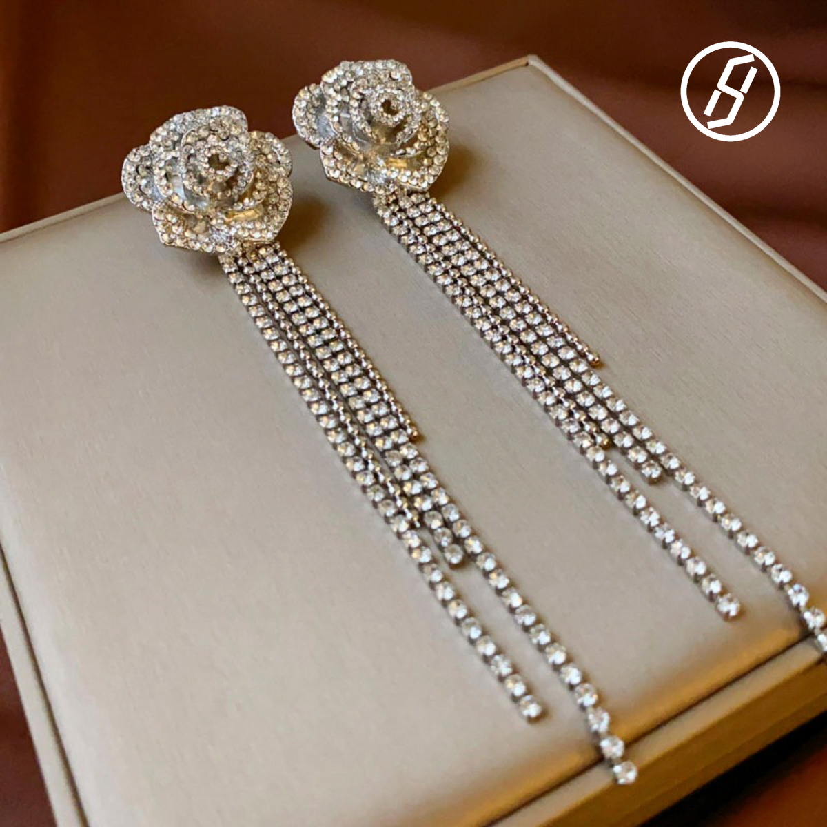 Luxury Diamond Flower Tassel Pin Earrings Camellia Set Wedding Gifts for Women Banquet Original Jewelry Necklace Wholesale Z260313