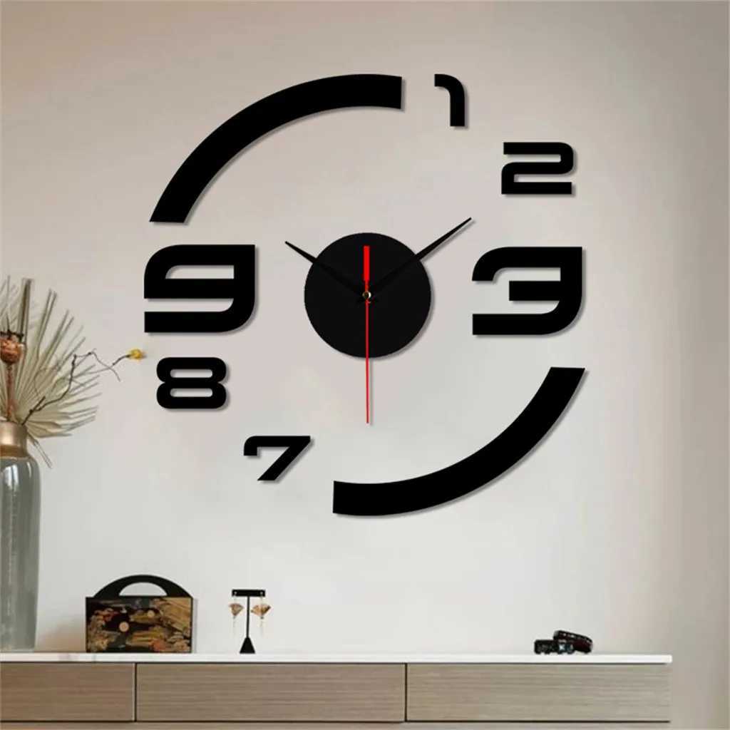 Diy Wall Clock Modern 3d DIMEnsion Mirror Art Wall Clock Arabic Numerals Wall Sticker Clock Home Room Decoration Black C251015