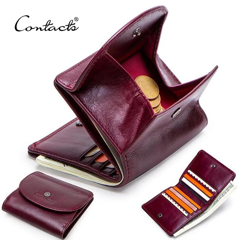 CONTACTS Genuine Leather Short Wallets for Women Fashion Card Holder Money Clip Coin Purse Female Mini Wallet Womens Bag 251014
