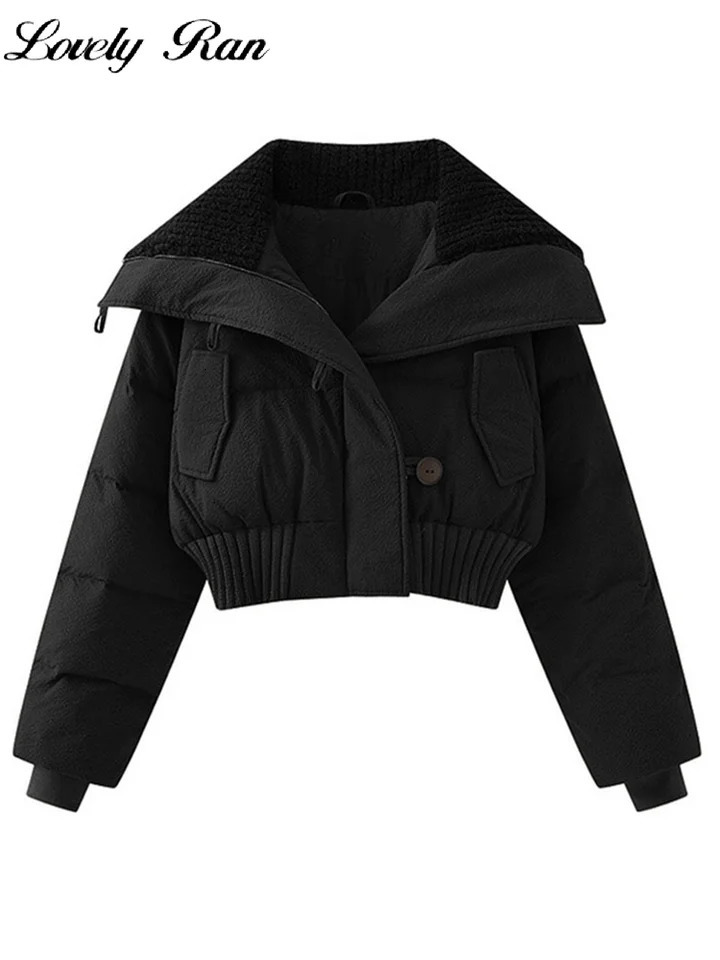 Preppy Solid Women Short Coat Elegant Long Sleeve Lapel Zippers Pocket Female Thicken Jacket Autumn Winter Lady Outwear 251011