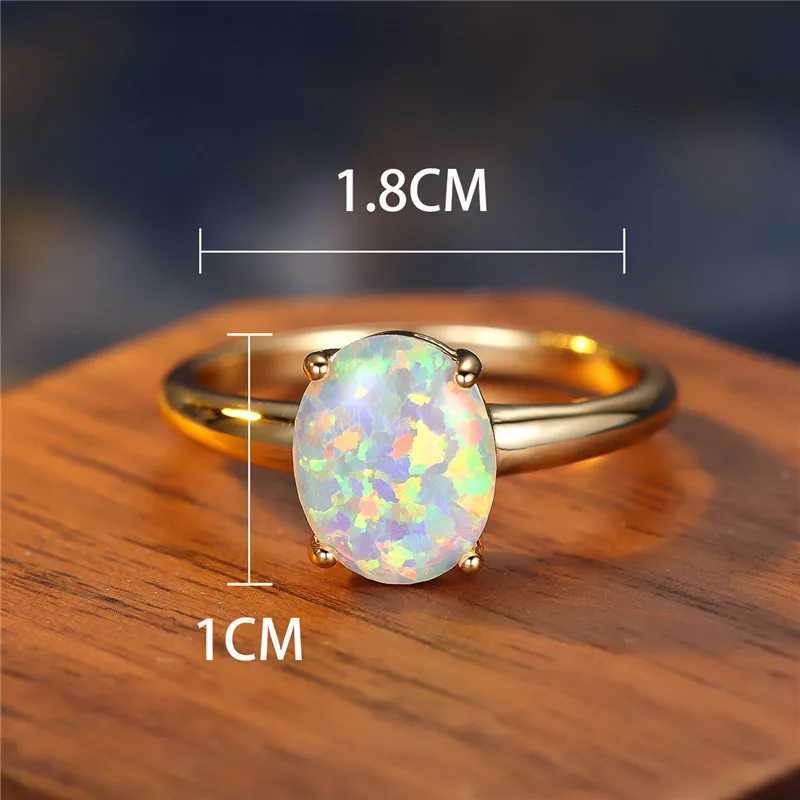 Female Rainbow White Fire Opal Stone Engagement Ring Yellow Gold Color Summer Wedding Jewelry For Women Finger BandsXJ251015