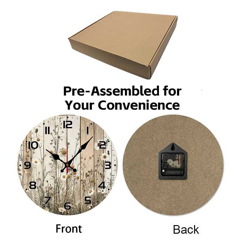 Daisy Flower Wooden Round Silent Hanging Wall Clock Suitable For Living Room Office Study Room Bedroom Home Decoration C251015