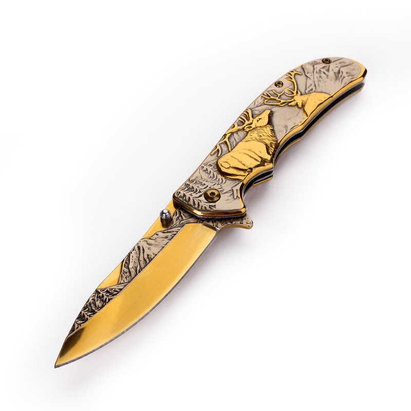 Outdoor Stone Wash Folding Knife Portable Knife Camping Survival High Hardness Precision Pressed Relief Folding Knife Outdoor Fruit Knife H251015