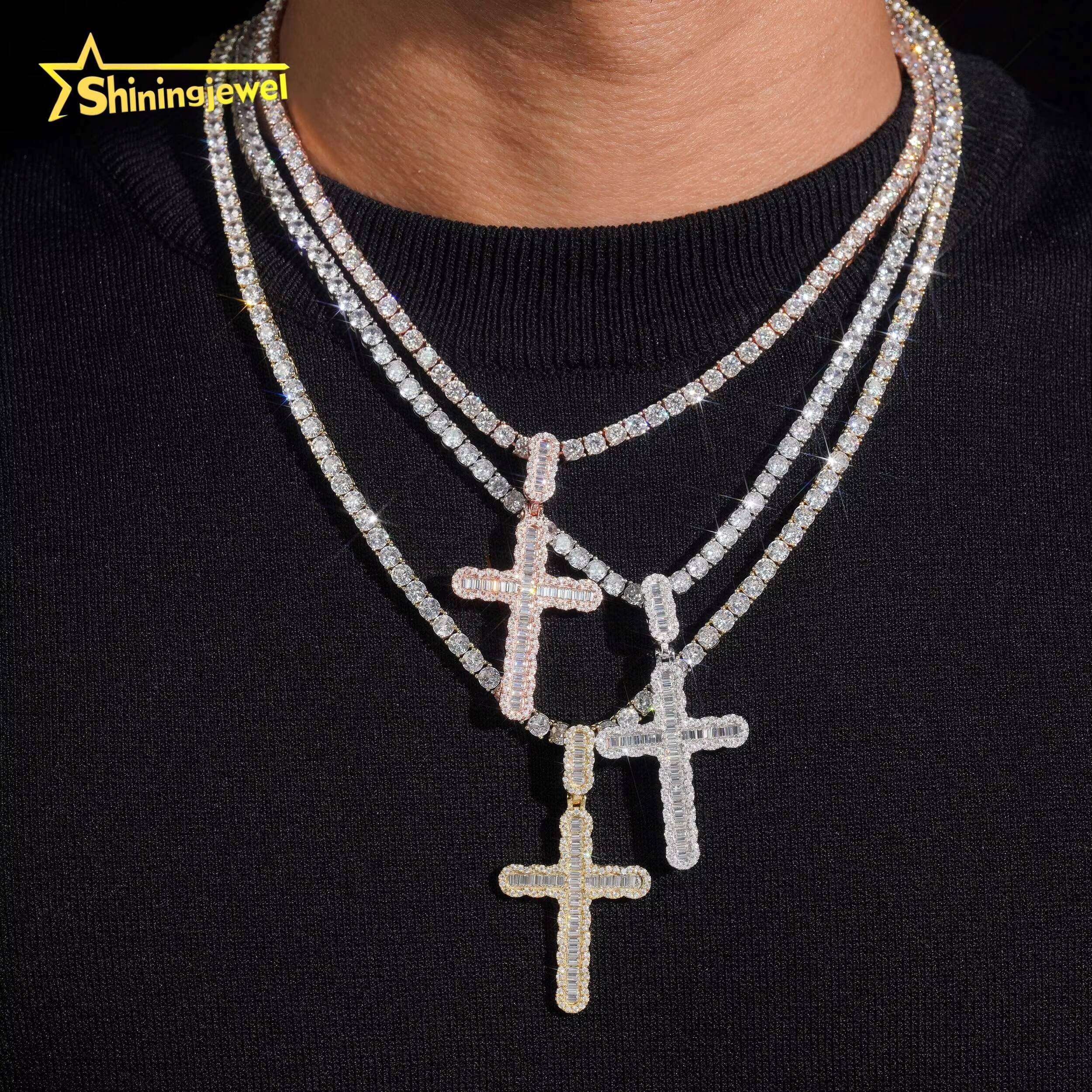 Hip Hop Style Pass Diamond Tester Iced Out Fine Jewelry 925 Silver Cross Charms Moissanite Pendant
