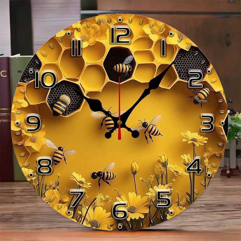 Bee Honeycomb Wooden Round Silent Hanging Wall Clock Suitable for Living Room Office Study Room Bedroom Home Decoration C251015