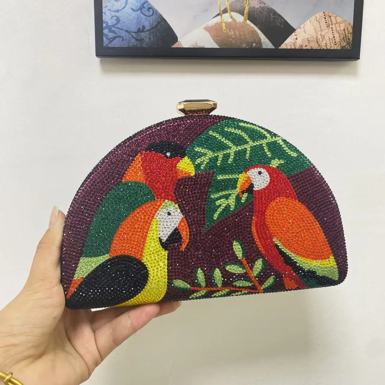 Multicolored Parrot Diamond Evening Bag Crystal Clutch Purse Cocktail Prom Bird Party Handbags Shoulder 251014