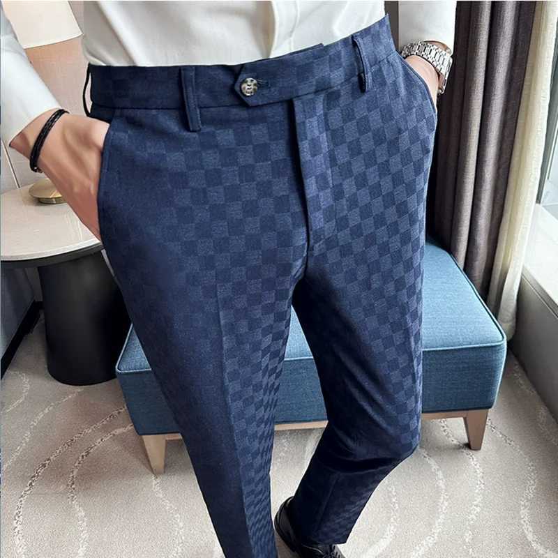 New Men Casual Plaid Suit Pants Fashion Mens Slim Fit Business Social Dress Pants Formal Wedding Social Party Male Trousers L251015